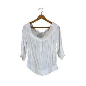 NWT New York & Co White Drop Shoulder Blouse Rayon Size Large